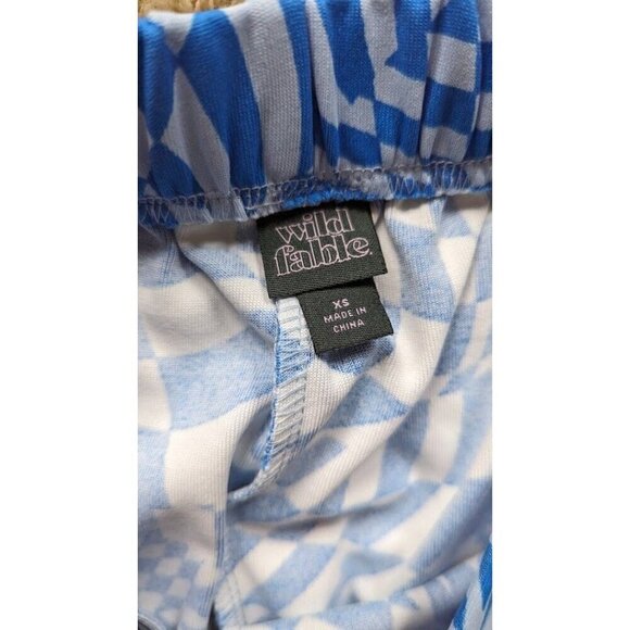 Psychedelic Pants Womens 70's Flare Bellbottom Groovy XS Checkered Blue NEW - Picture 2 of 3